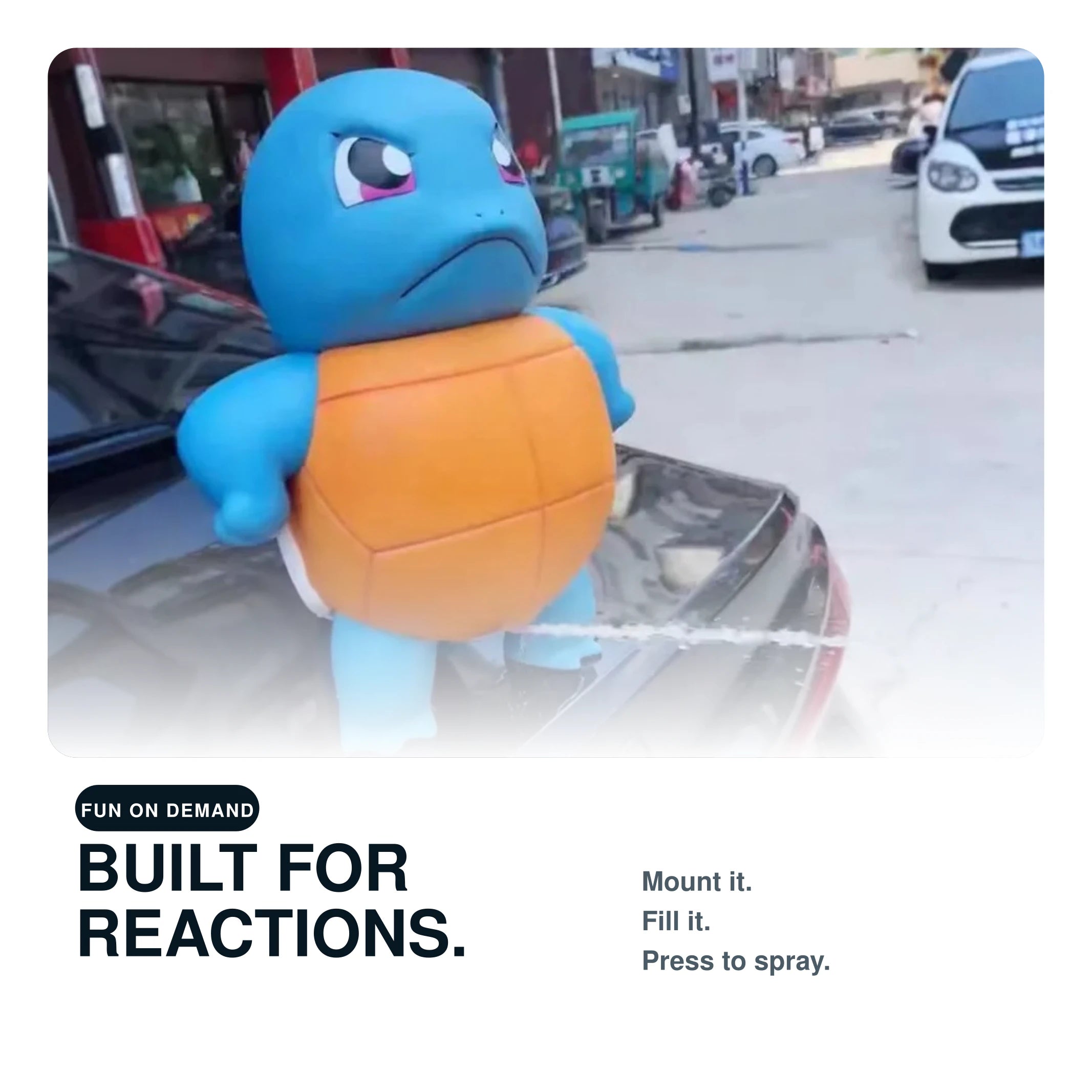 Blue Turtle water sprayer mounted on a sedan