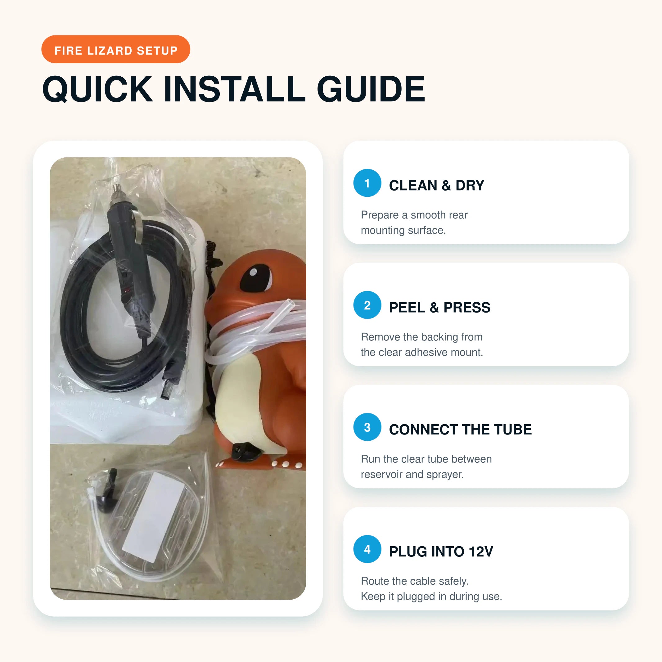 Four-step Fire Lizard 12-volt installation guide