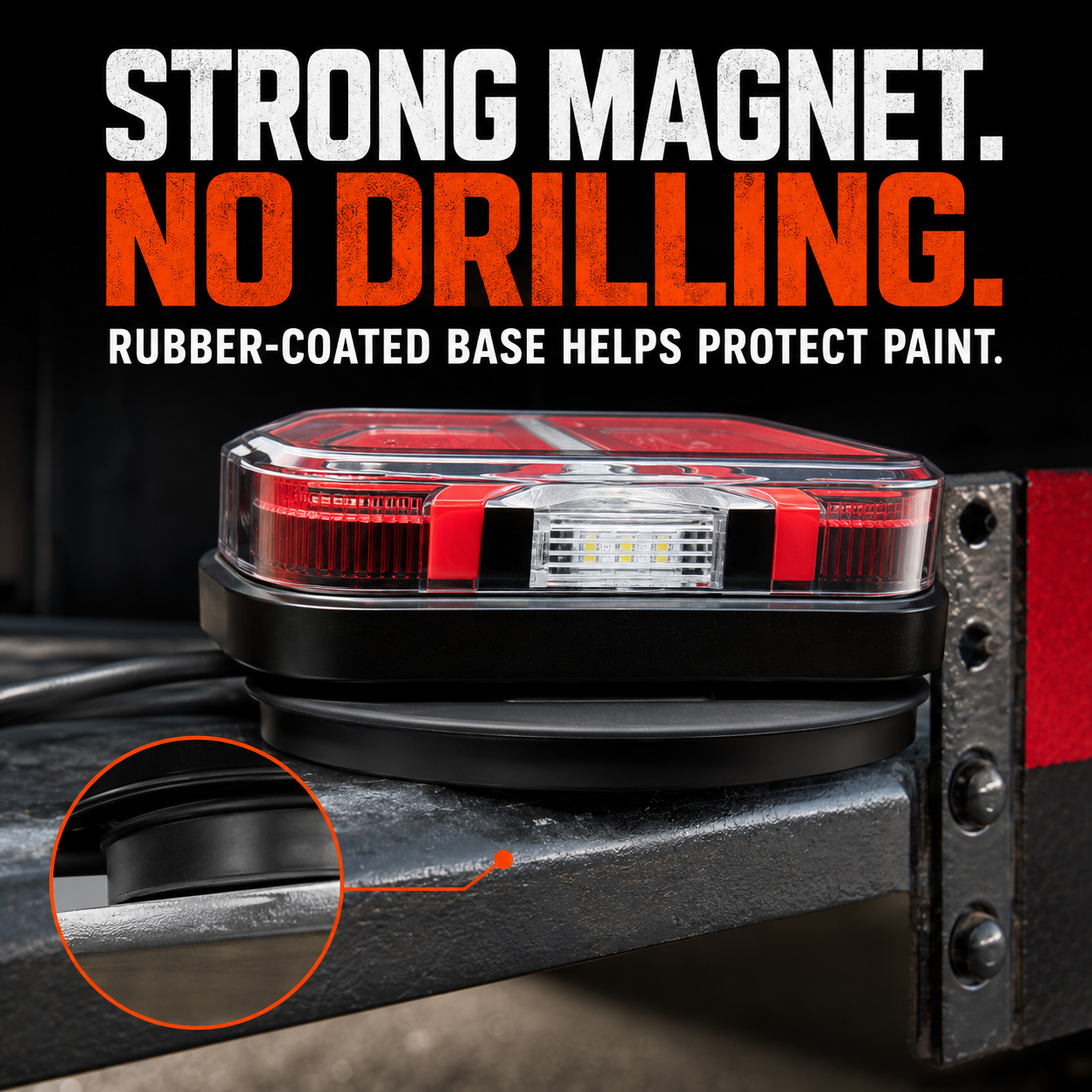 Rubber-coated magnetic trailer light base on steel