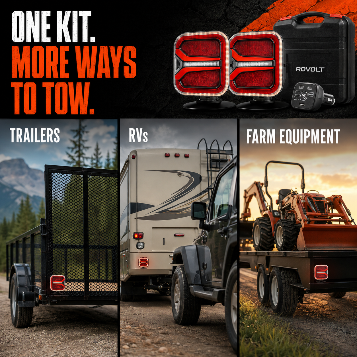 Wireless trailer lights used on utility trailers RVs and farm equipment