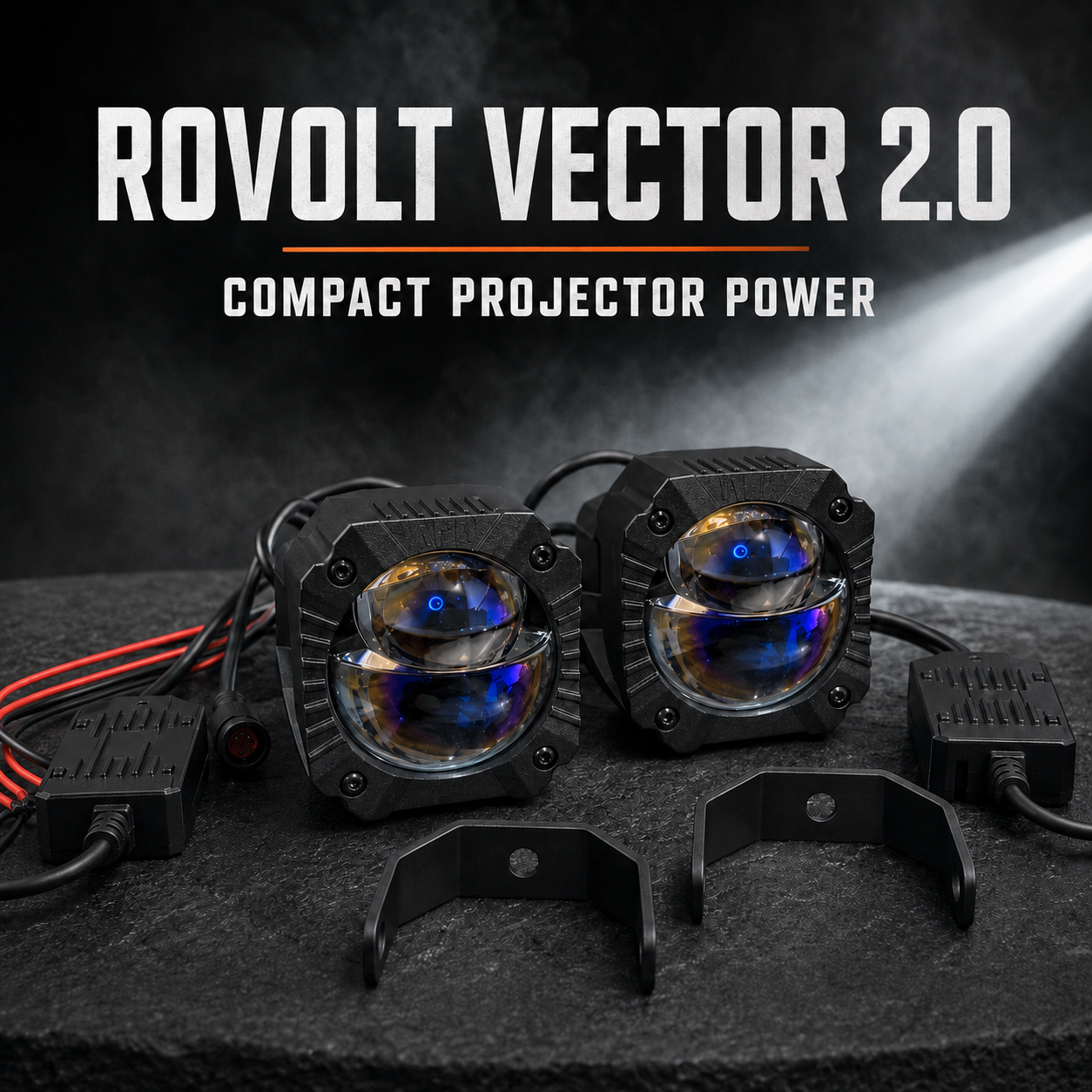 ROVOLT VECTOR 2.0 compact twin-lens projector light pair with brackets and external drivers