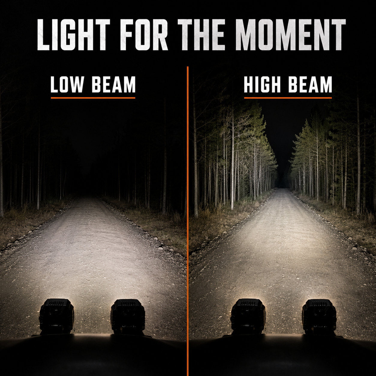 Low-beam and high-beam nighttime trail comparison